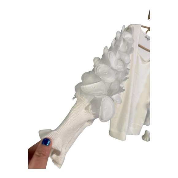 Sioni White Full Embellished Sleeves Sweater Exaggerated Sleeves XL Maximalist - Picture 9 of 16